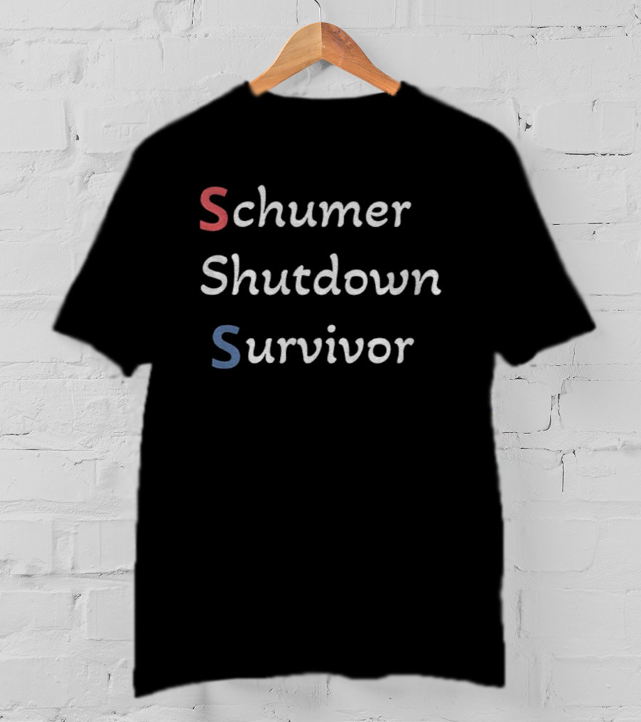 Schumer Shutdown Survivor Bold Statement Text With Patriotic Color Emphasis T-Shirt