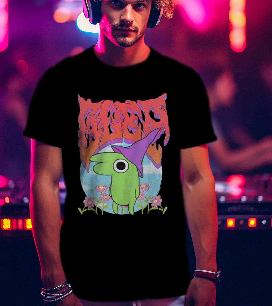 Glep Vintage Heavy Metal Cartoon With Flowers And Witch Hat T-Shirt