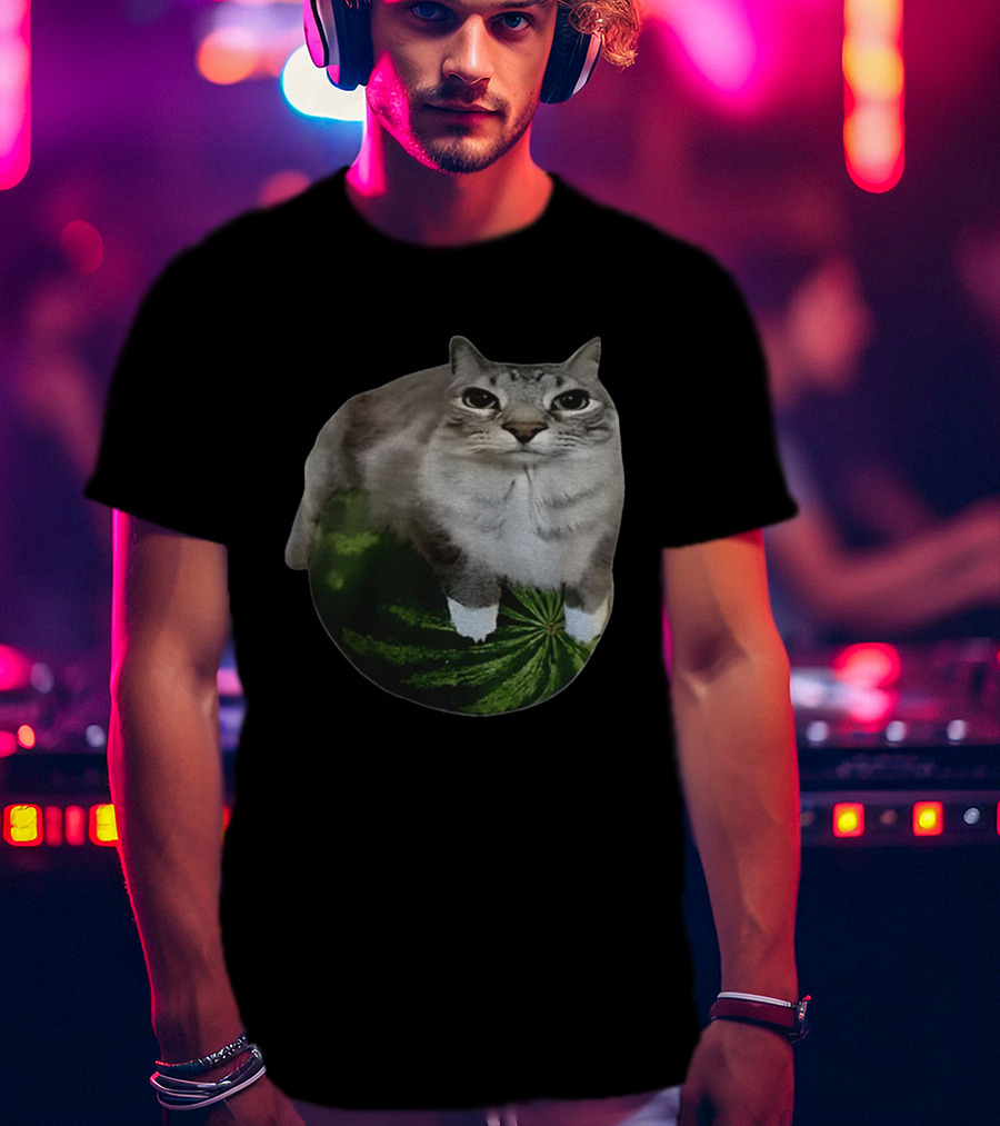 Watermelon Cat Meme Humor Collage T-Shirt
