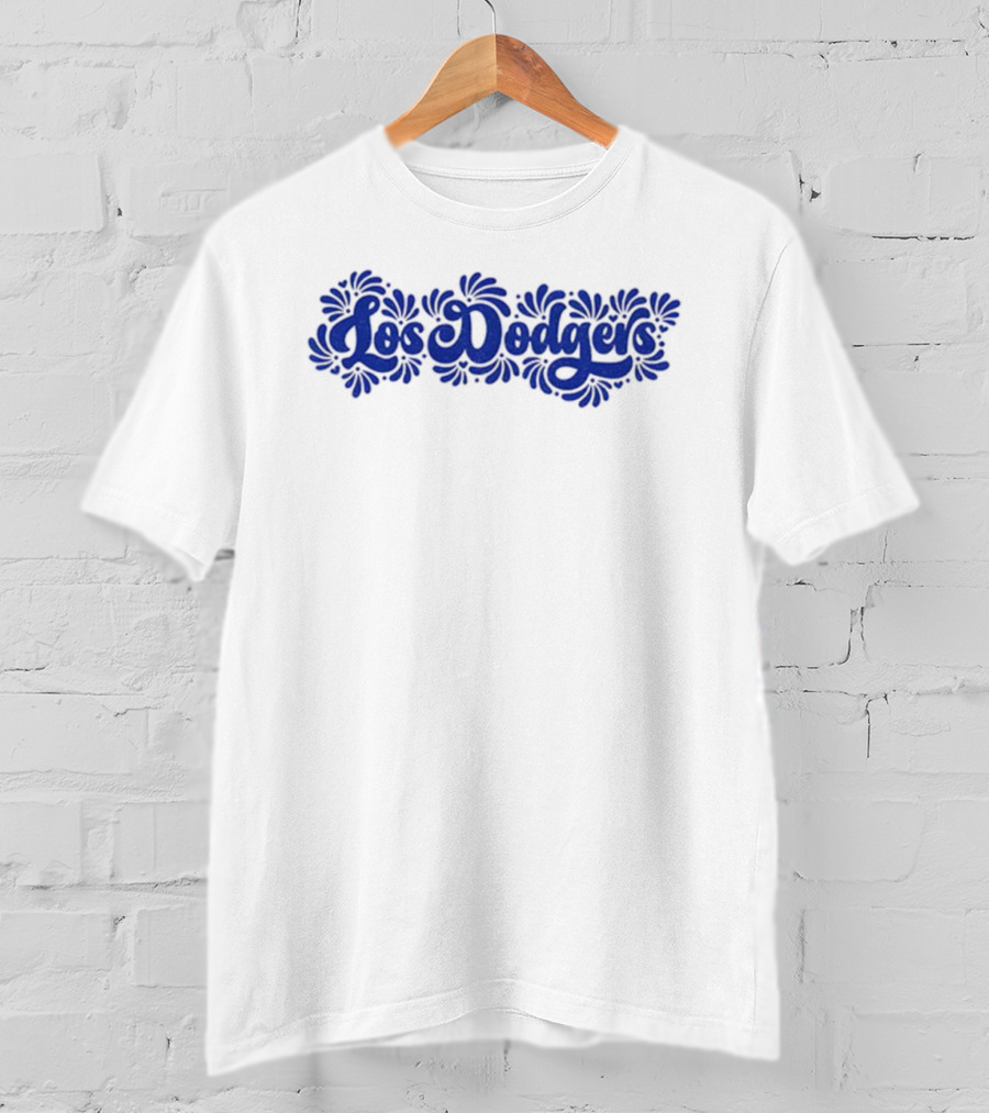 Mexican Talavera Inspired Los Angeles Dodgers Floral Text T-Shirt