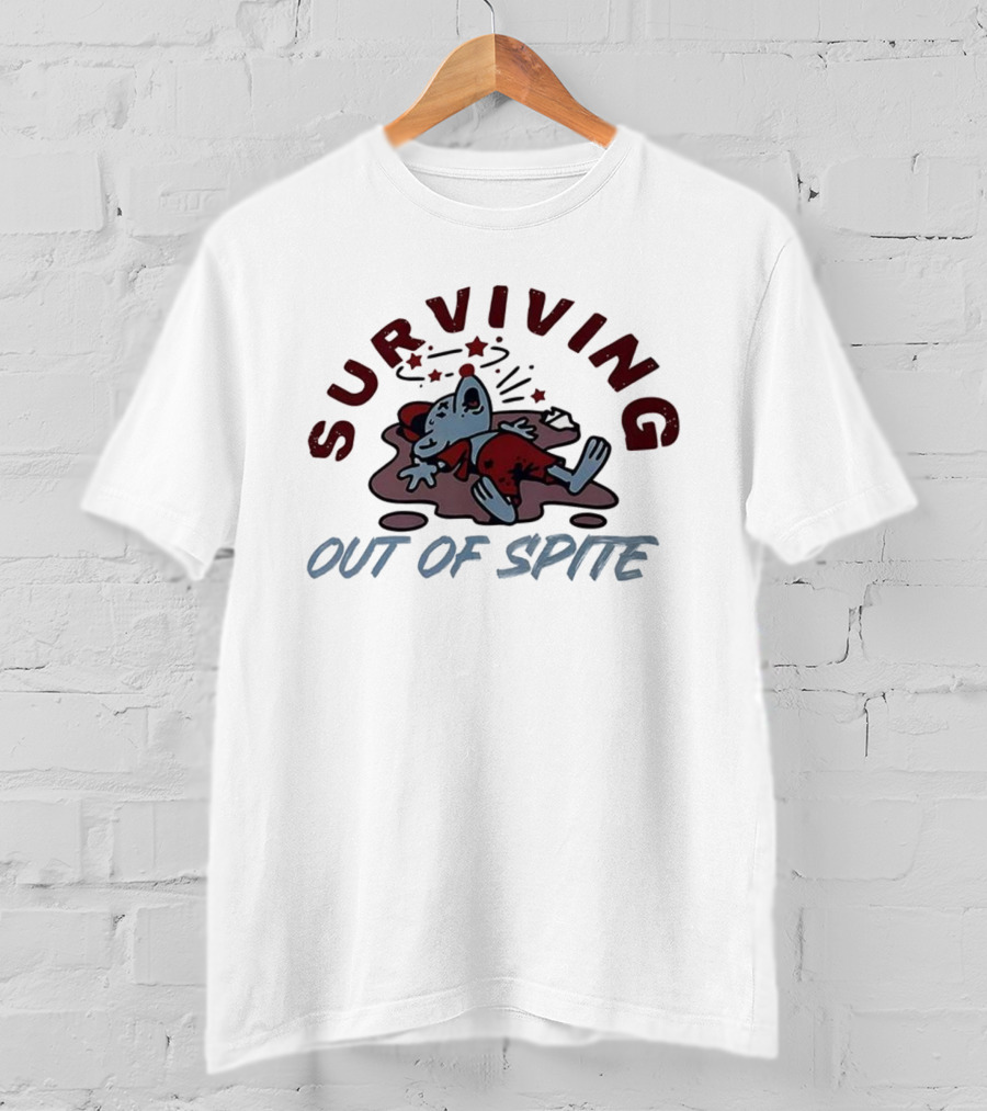 Surviving Out Of Spite Cartoon Illustration Character In Red Outfit T-Shirt