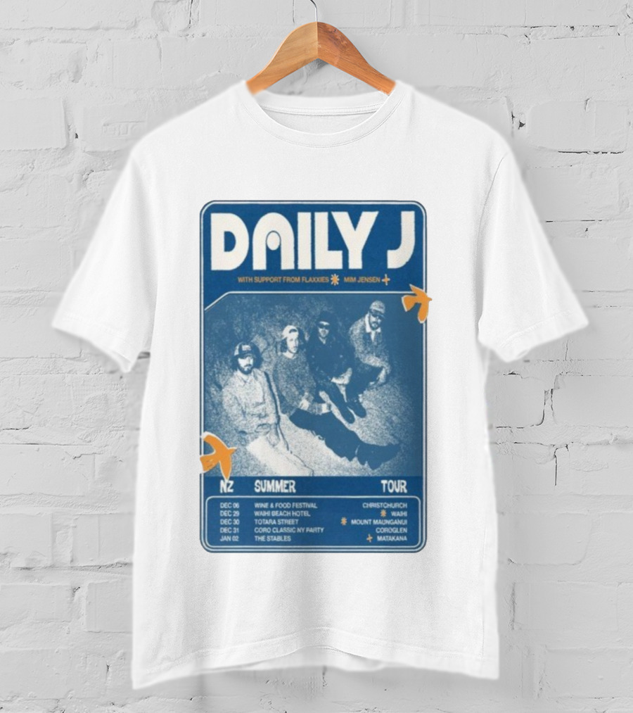 Daily J NZ Summer Tour 2025-2026 Support From Flaxxies Mim Jensen Christchurch Matakana T-Shirt