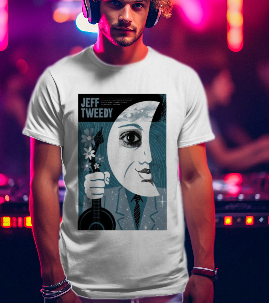 Jeff Tweedy Nov 8 2025 Liberty Hall Lawrence KS Moon Eye Flowers Guitar Art T-Shirt