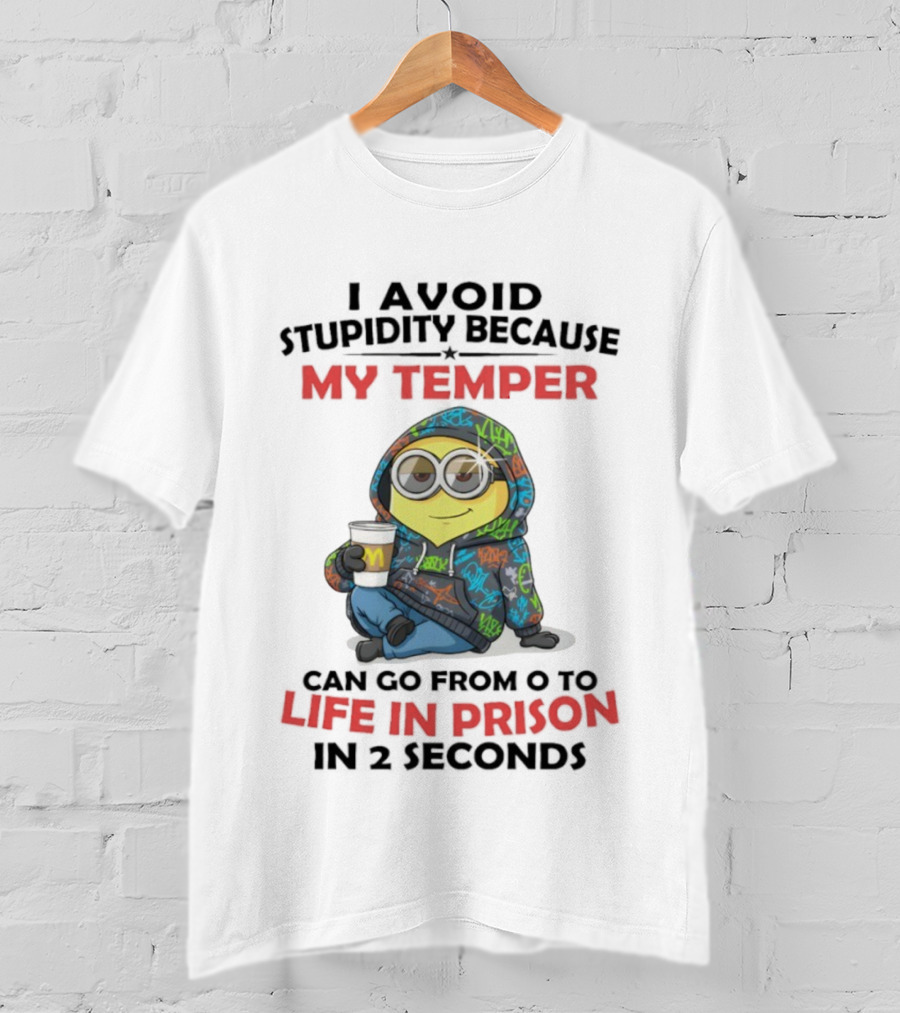 Minion Temper Life In Prison Graffiti Style With M Cup T-Shirt