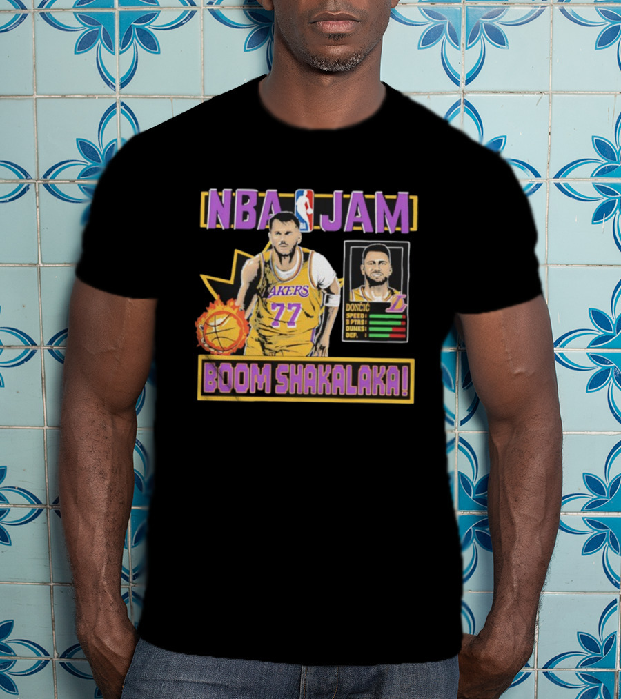 NBA Jam Lakers 77 Doncic Boom Shakalaka T-Shirt