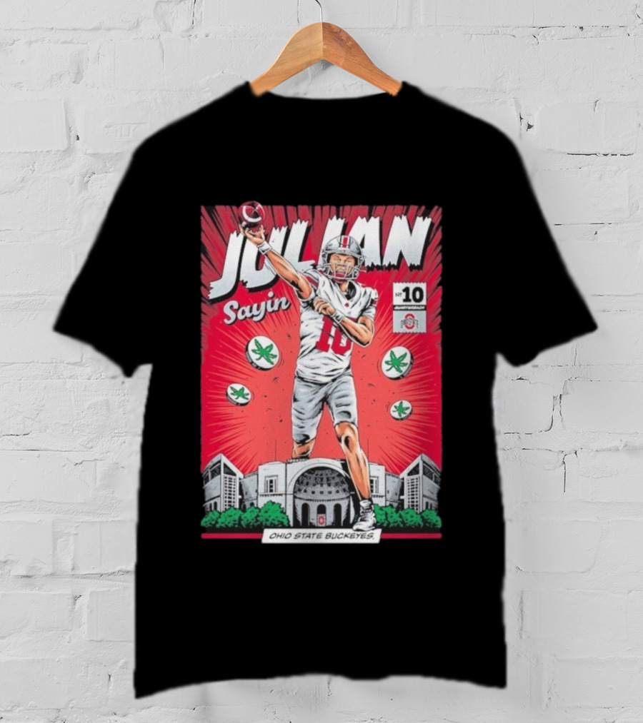 Julian Sayin Ohio State Buckeyes Number 10 Comic Superheroes Stadium T-Shirt