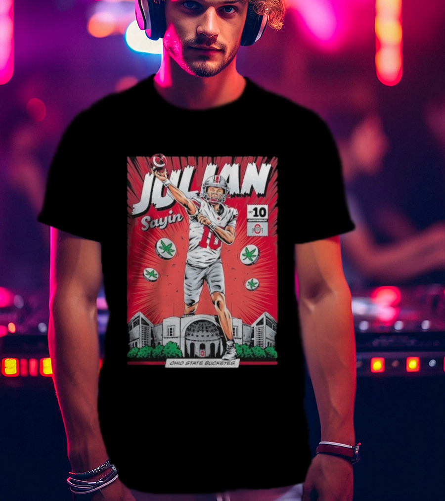 Julian Sayin Ohio State Buckeyes Number 10 Comic Superheroes Stadium T-Shirt