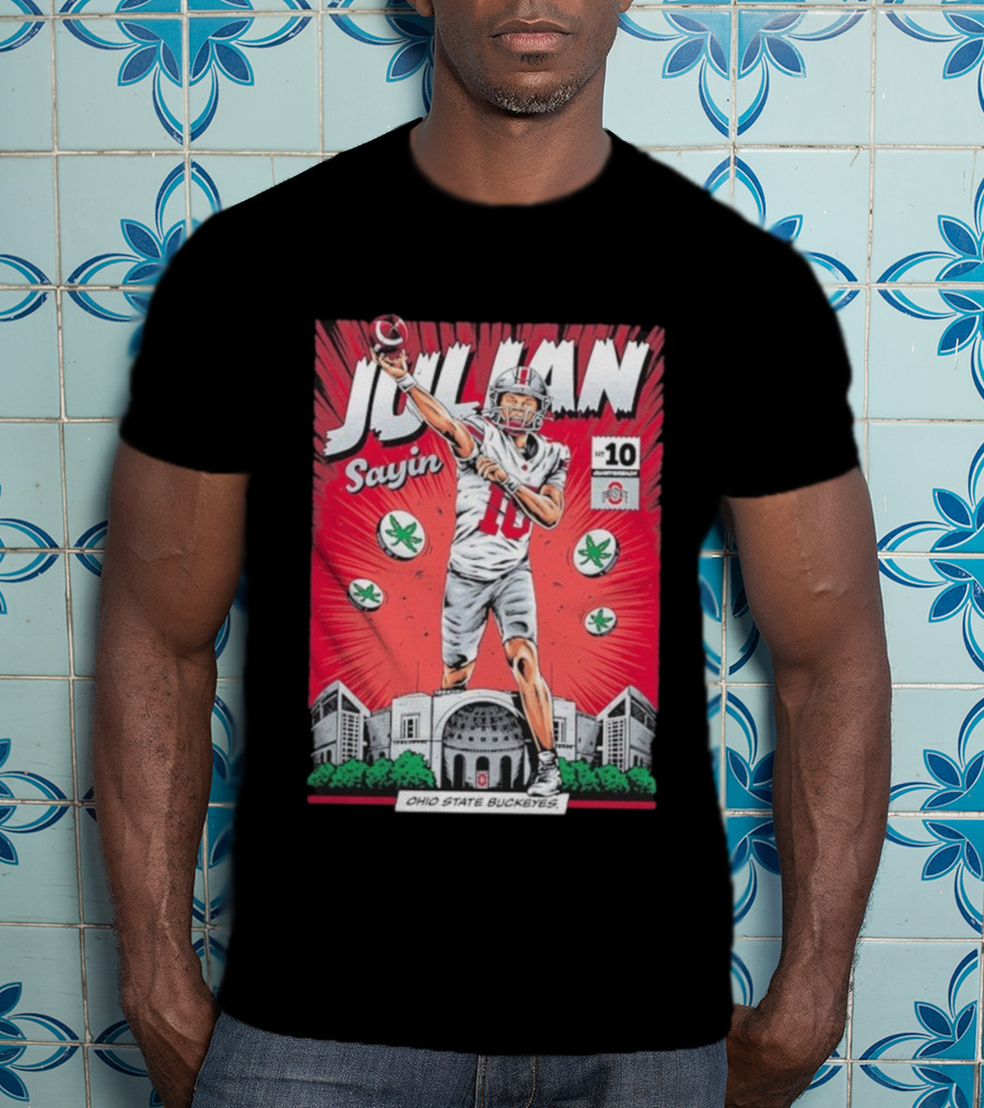 Julian Sayin Ohio State Buckeyes Number 10 Comic Superheroes Stadium T-Shirt