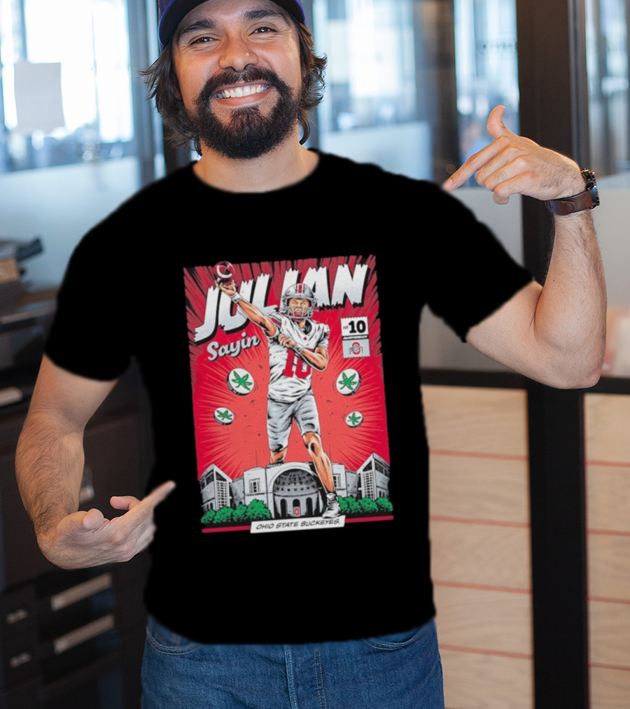 Julian Sayin Ohio State Buckeyes Number 10 Comic Superheroes Stadium T-Shirt