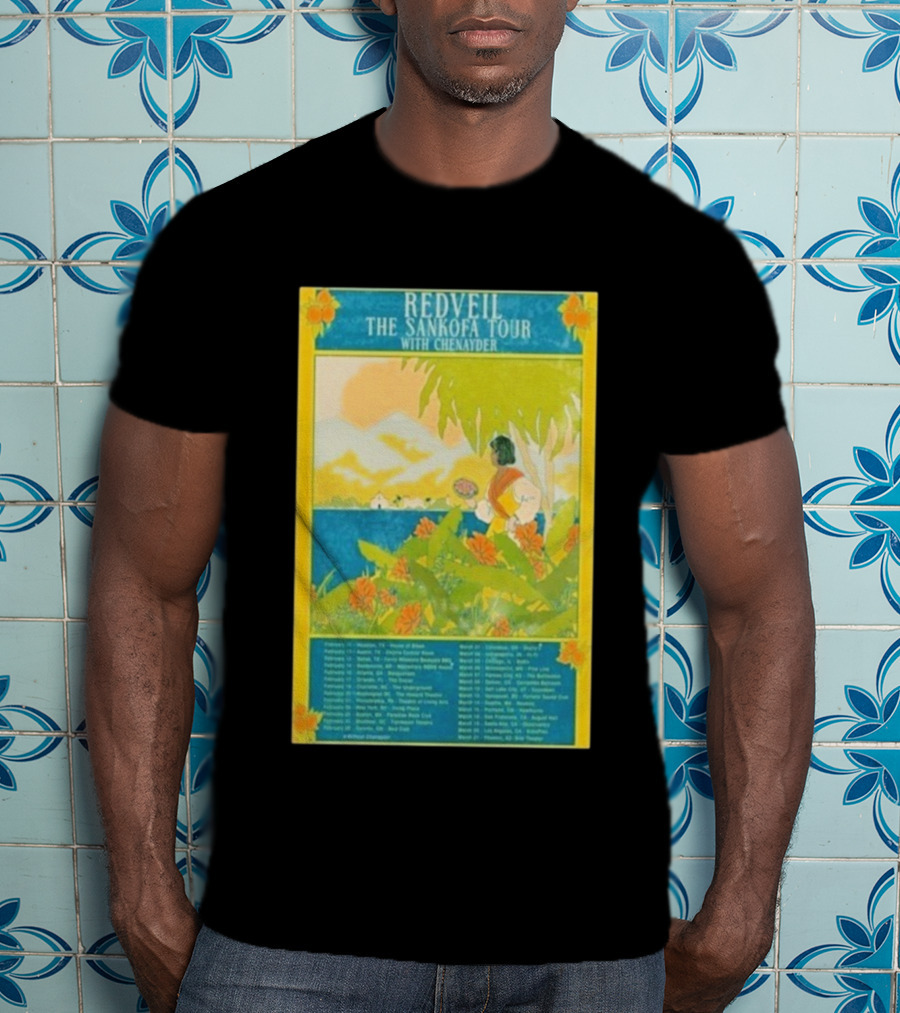 Redveil The Sankofa Tour With Chenayder 2026 Dates And Locations Art Nouveau Style Coastline Scene T-Shirt
