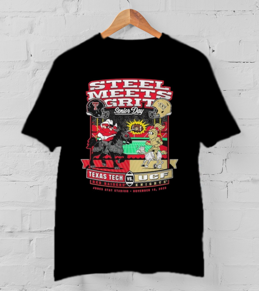 Steel Meets Grit Texas Tech Red Raiders Vs UCF Knights Senior Day Jones AT&T Stadium Mascot November 15 2025 T-Shirt