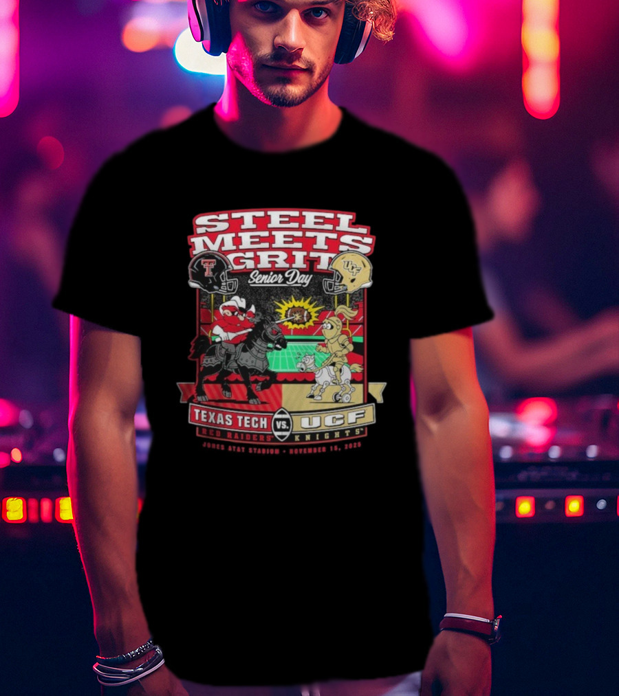 Steel Meets Grit Texas Tech Red Raiders Vs UCF Knights Senior Day Jones AT&T Stadium Mascot November 15 2025 T-Shirt