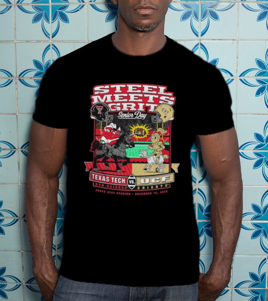 Steel Meets Grit Texas Tech Red Raiders Vs UCF Knights Senior Day Jones AT&T Stadium Mascot November 15 2025 T-Shirt