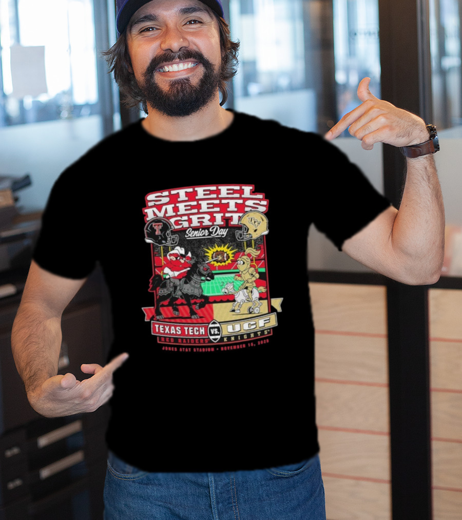 Steel Meets Grit Texas Tech Red Raiders Vs UCF Knights Senior Day Jones AT&T Stadium Mascot November 15 2025 T-Shirt