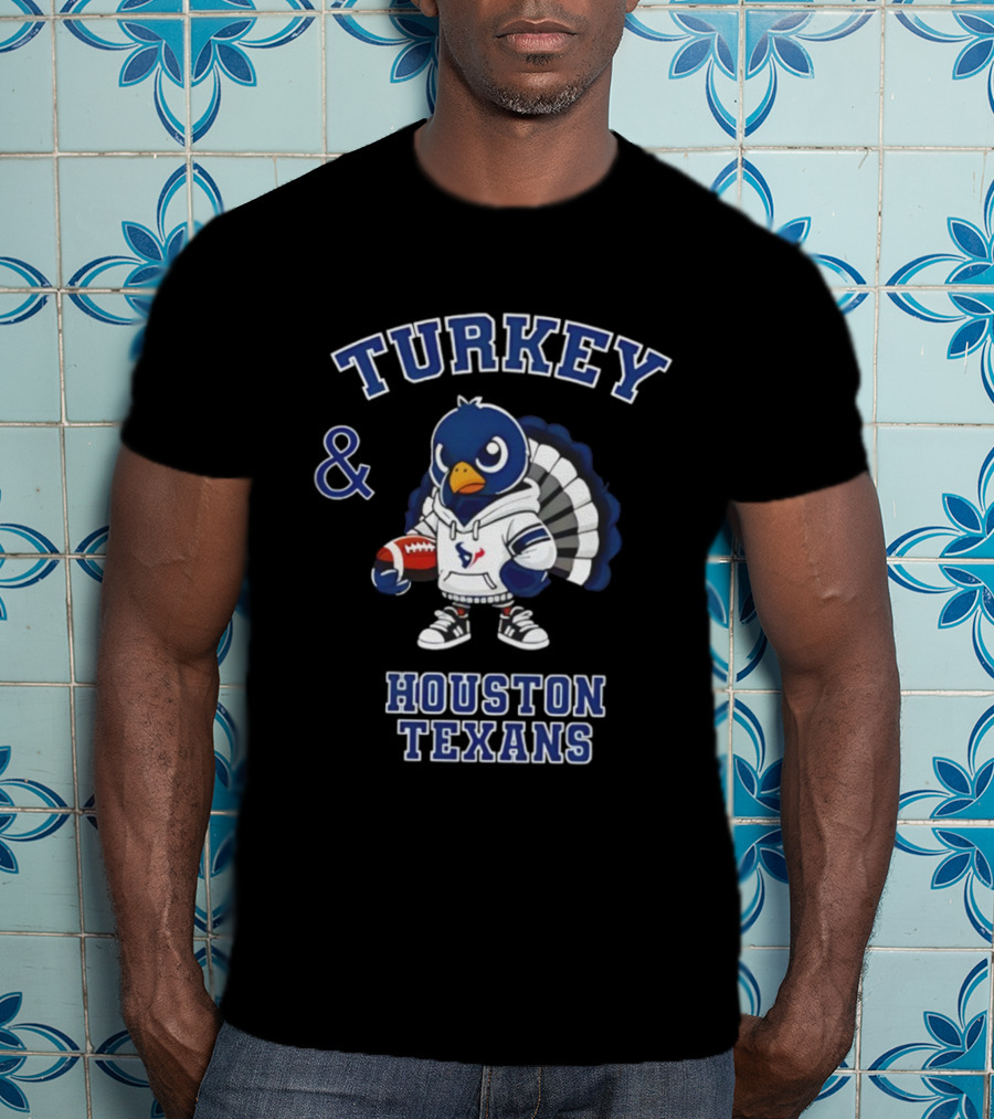 Turkey And Houston Texans Thanksgiving Football Celebration T-Shirt