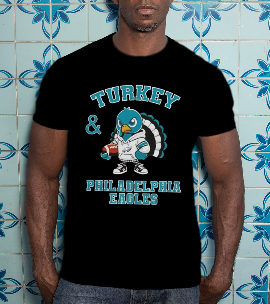 Turkey And Philadelphia Eagles Thanksgiving Football Fan Apparel T-Shirt