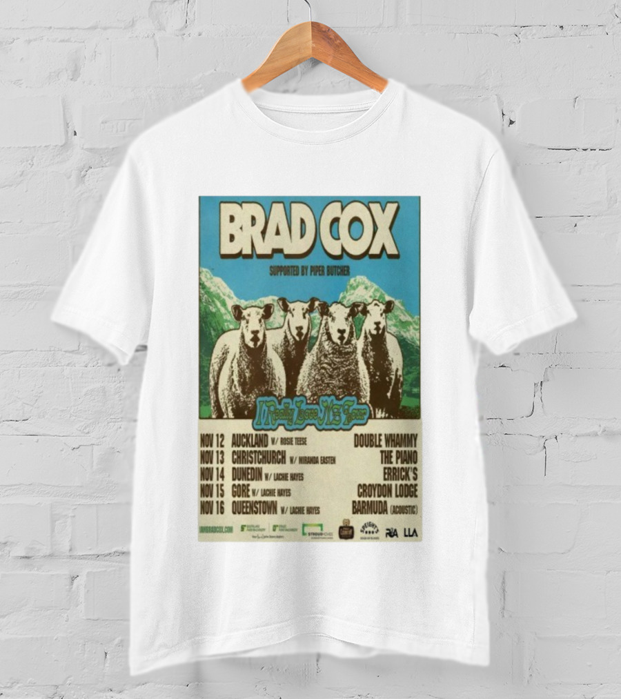 Brad Cox Supported By Piper Butcher New Zealand Tour Nov 2025 Sheep T-Shirt