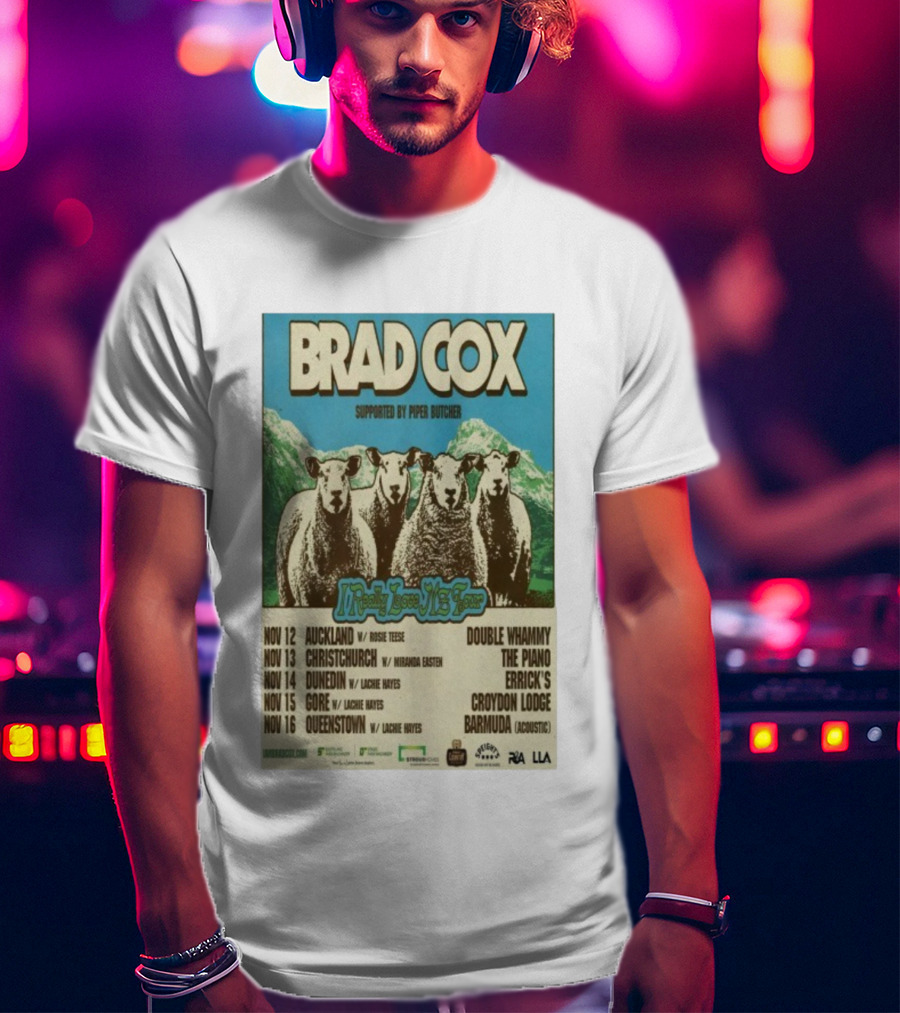 Brad Cox Supported By Piper Butcher New Zealand Tour Nov 2025 Sheep T-Shirt