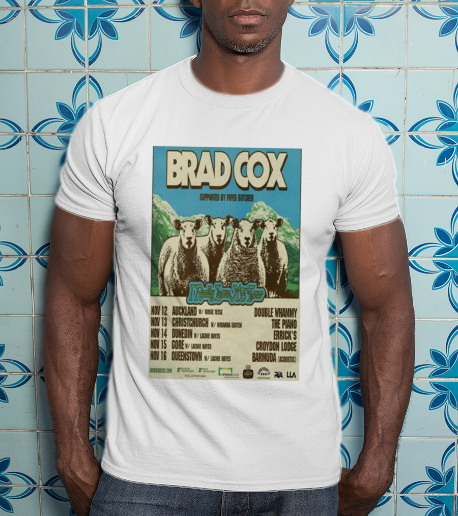 Brad Cox Supported By Piper Butcher New Zealand Tour Nov 2025 Sheep T-Shirt