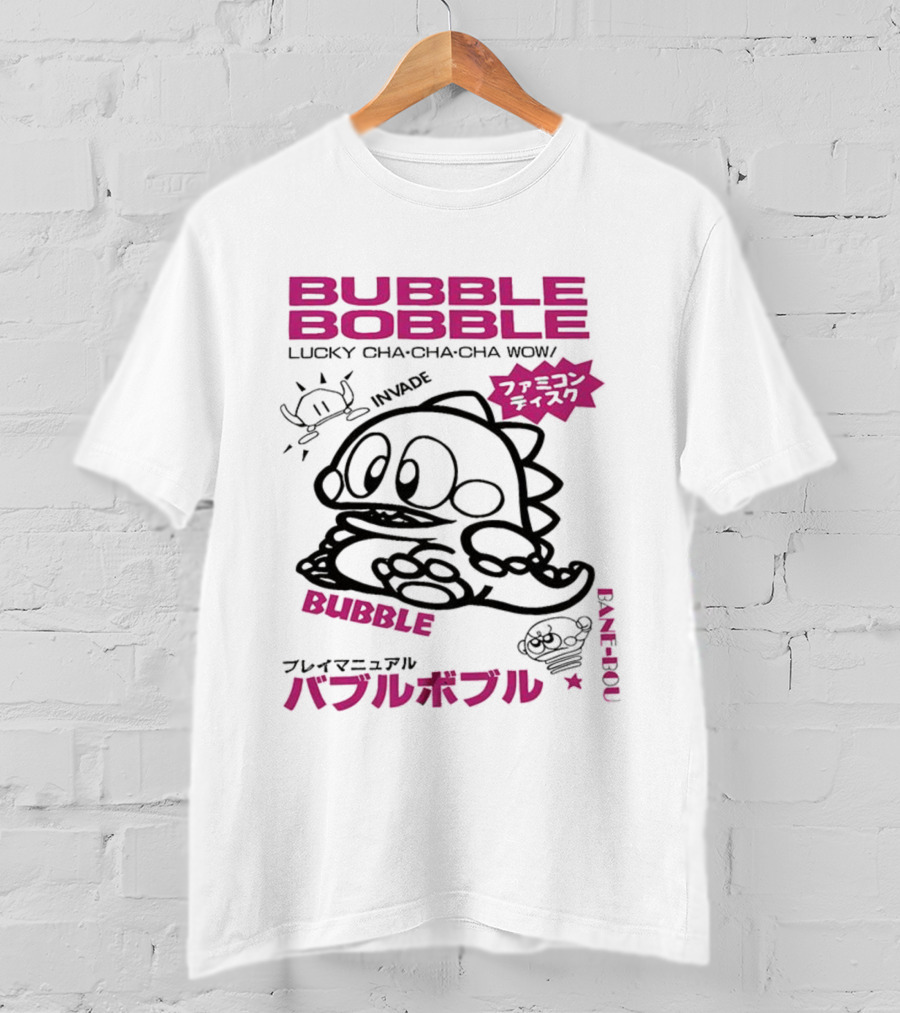 Bubble Bobble Japanese Lucky Cha Cha Cha Wow 80s Invade Vintage T-Shirt
