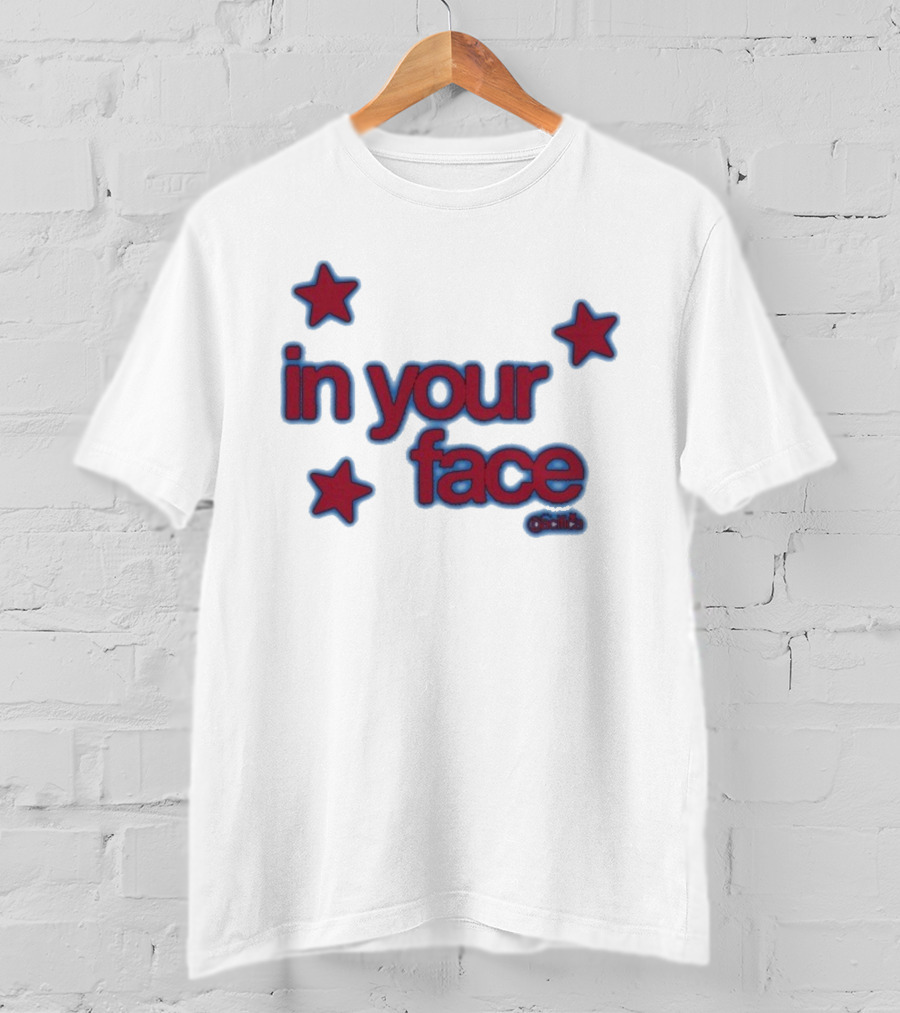 Pacifica In Your Face Stars Logo Bold Red And Blue Stars Pattern T-Shirt