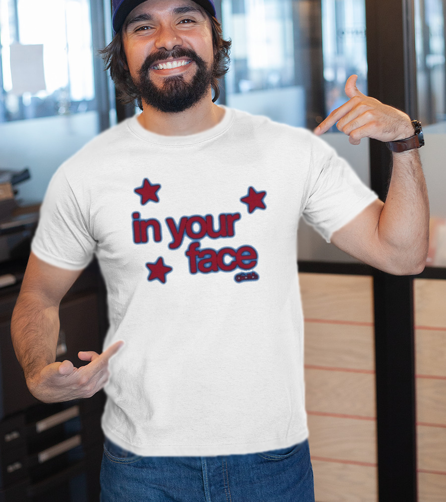 Pacifica In Your Face Stars Logo Bold Red And Blue Stars Pattern T-Shirt