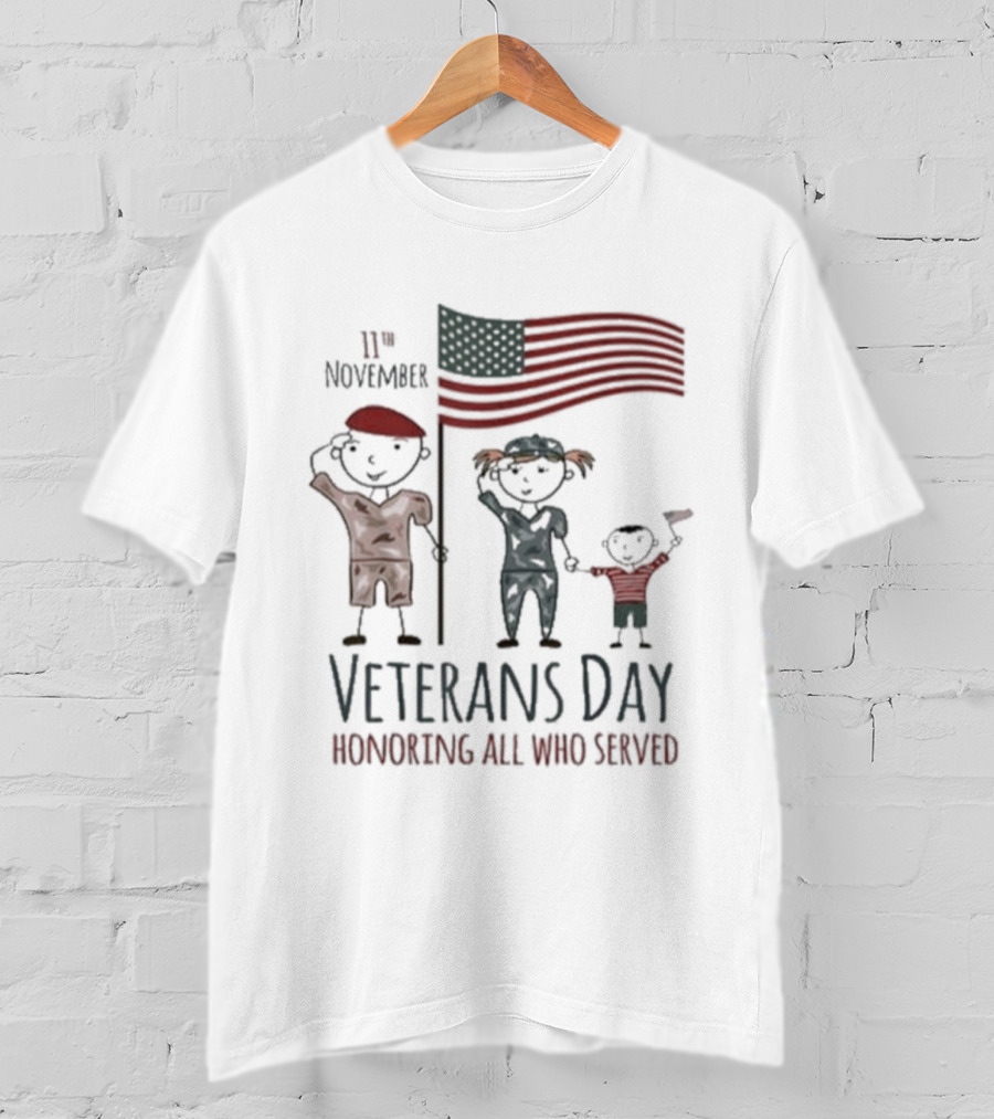 Veterans Day Honoring All Who Served 11th November American Flag Families T-Shirt