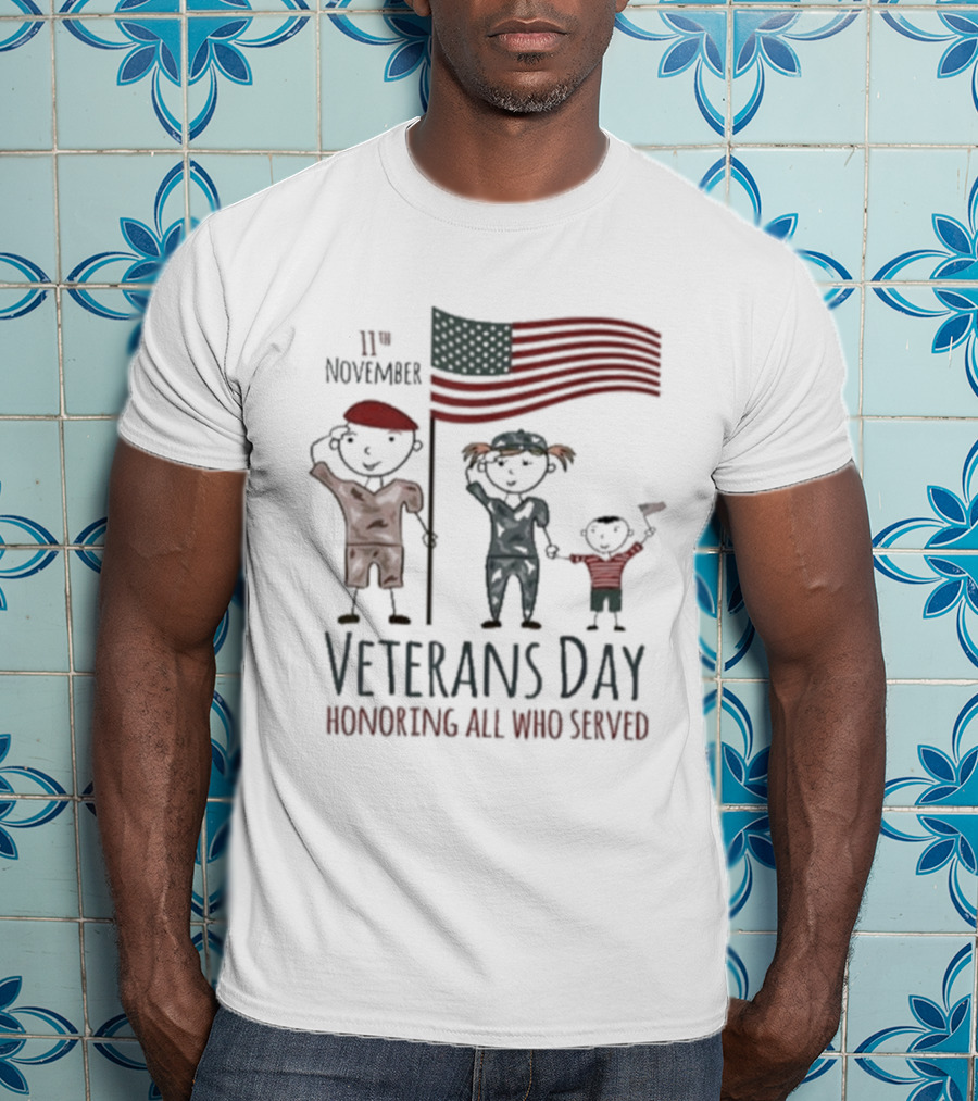 Veterans Day Honoring All Who Served 11th November American Flag Families T-Shirt