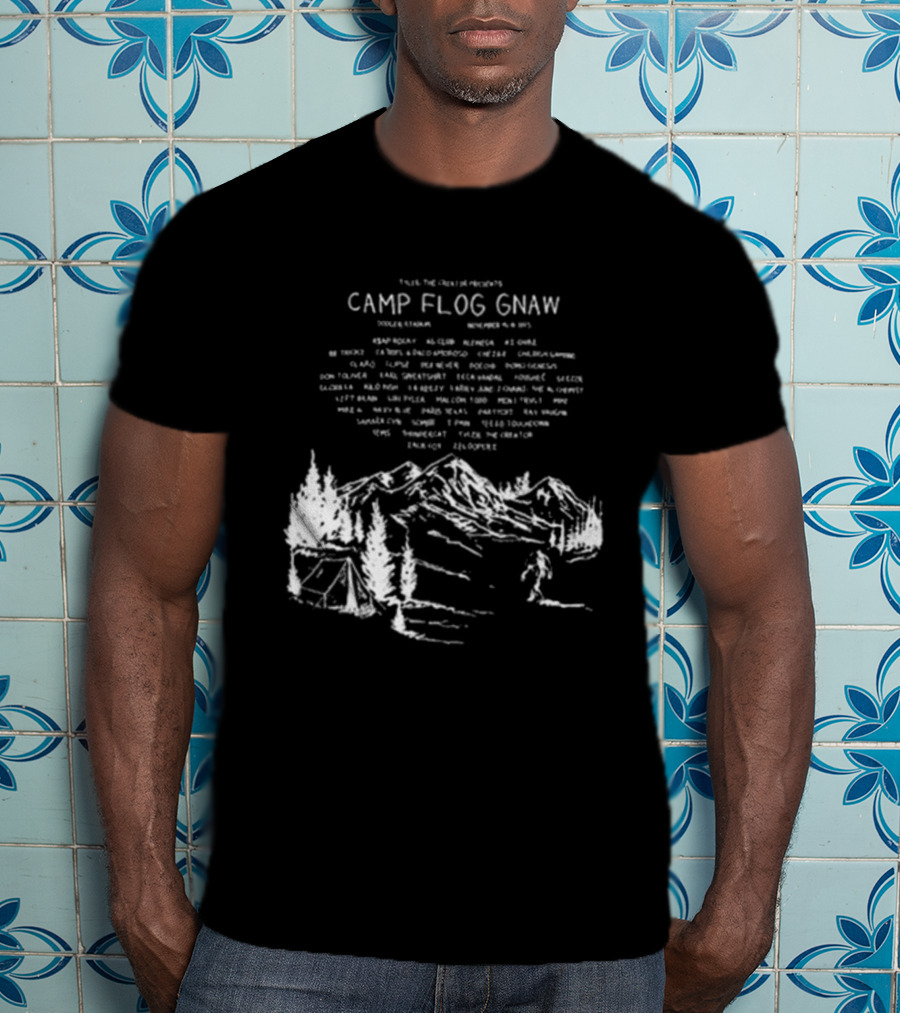 Camp Flog Gnaw 2025 Mountain Bigfoot Tyler The Creator Lineup Adventure T-Shirt