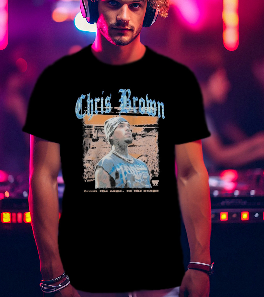 Chris Brown From The Cage To Stage Breezy Bowl XX Rhinestone Concert Performance T-Shirt