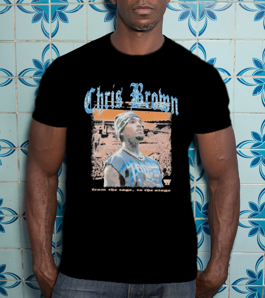 Chris Brown From The Cage To Stage Breezy Bowl XX Rhinestone Concert Performance T-Shirt