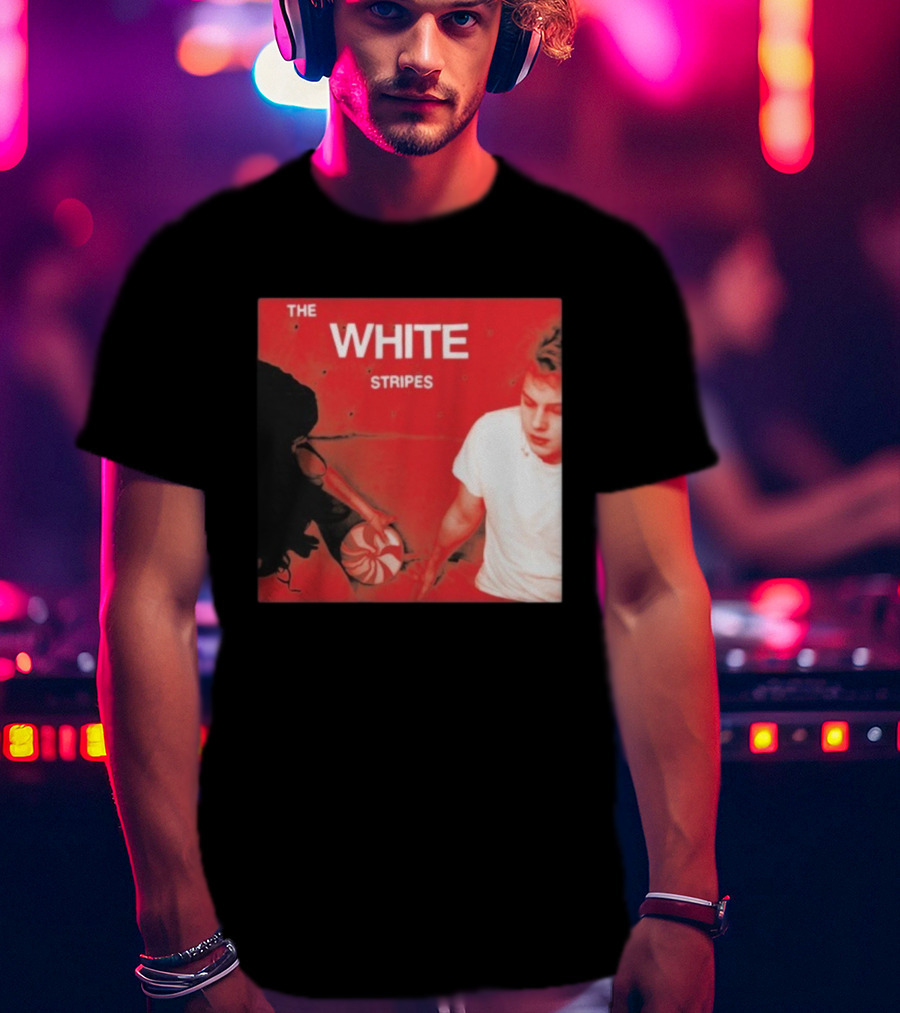 The White Stripes Let's Shake Hands Red And White Spiral Design T-Shirt