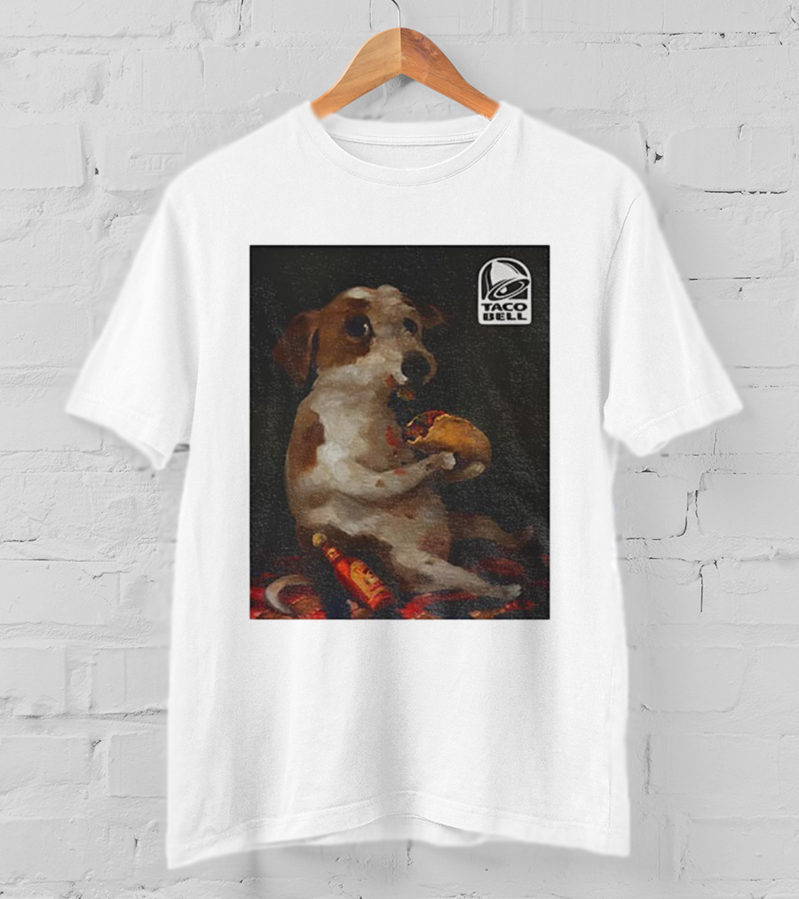 Dog With Taco Bell Burrito And Hot Sauce Funny Meme T-Shirt