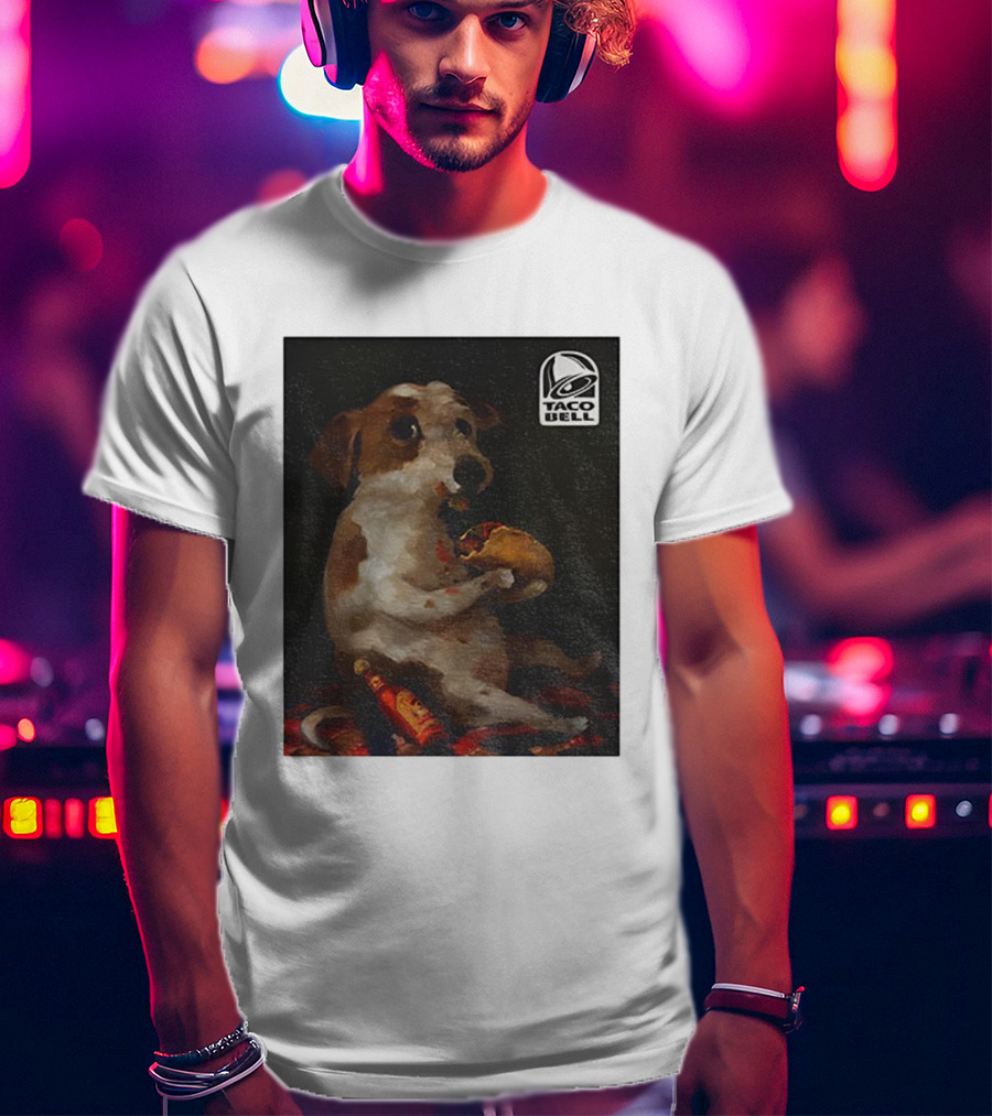 Dog With Taco Bell Burrito And Hot Sauce Funny Meme T-Shirt