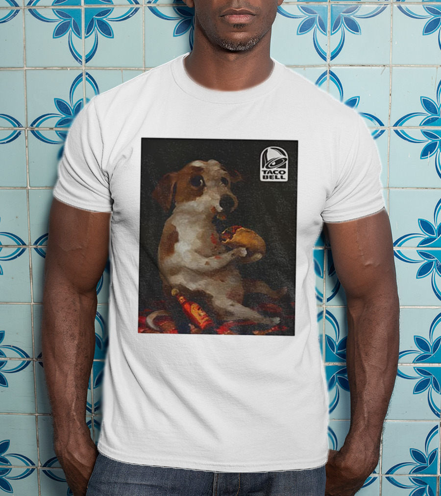 Dog With Taco Bell Burrito And Hot Sauce Funny Meme T-Shirt