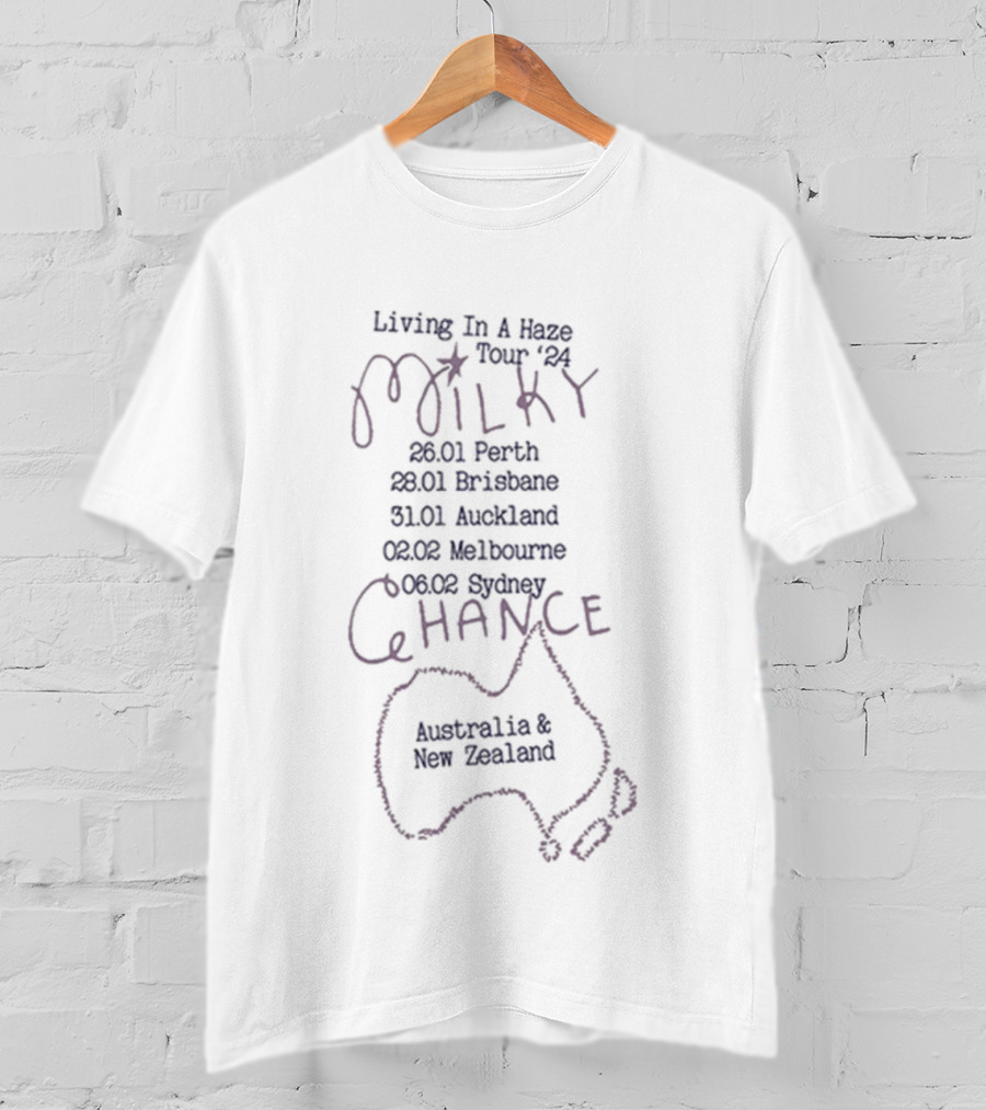 Milky Chance Living In A Haze Tour 2024 Australia New Zealand 26 Jan Perth 28 Brisbane 31 Auckland 02 Feb Melbourne 04 Sydney T-Shirt