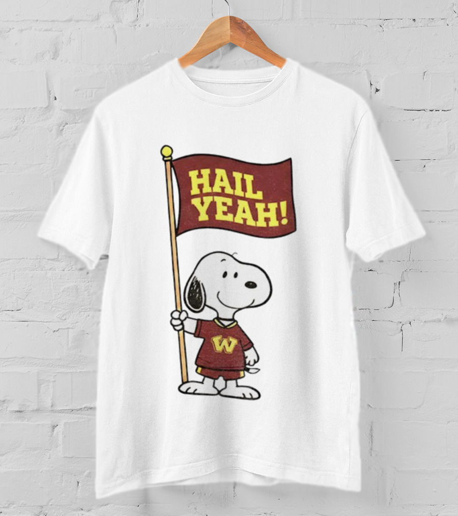 Snoopy Holding Hail Yeah Washington Commanders Flag Football Cartoon T-Shirt
