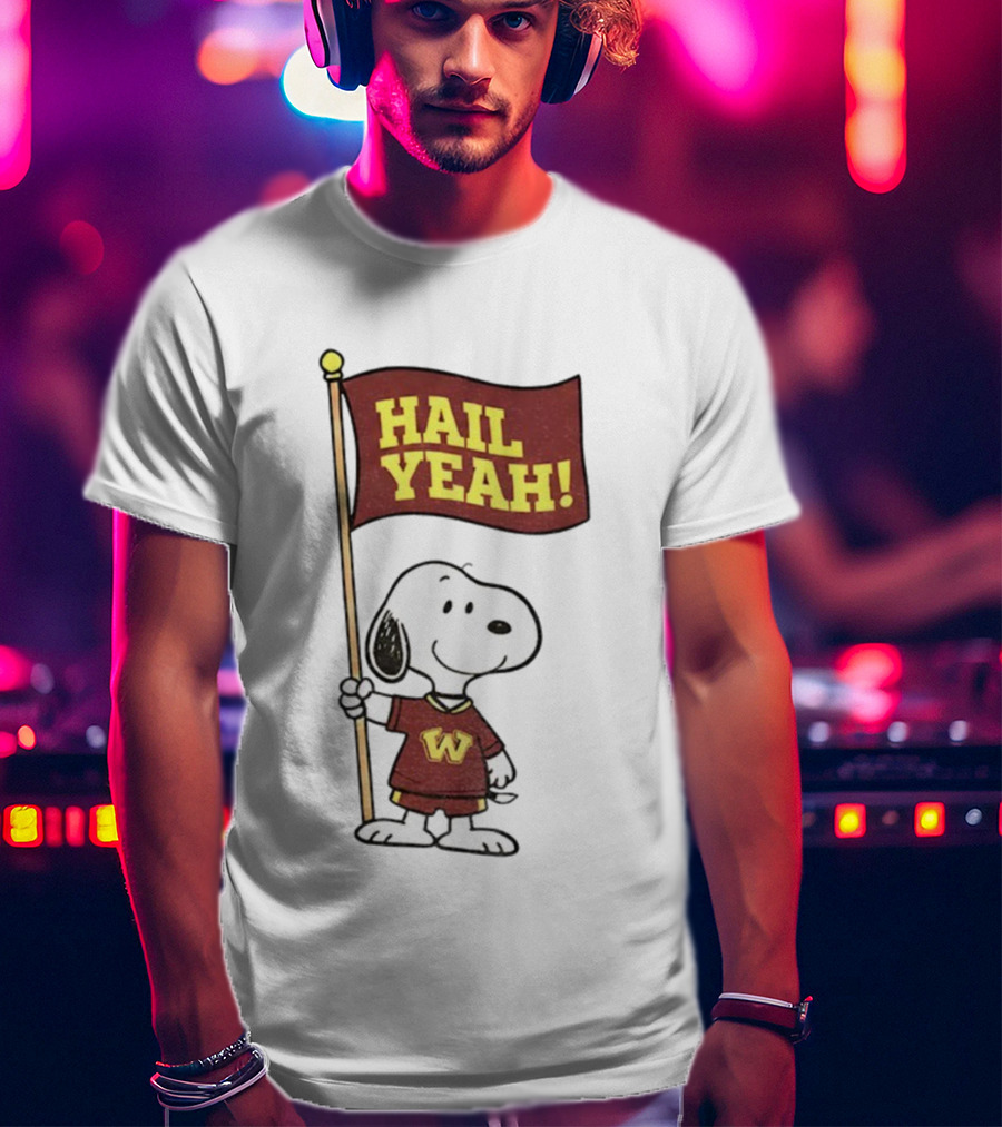 Snoopy Holding Hail Yeah Washington Commanders Flag Football Cartoon T-Shirt