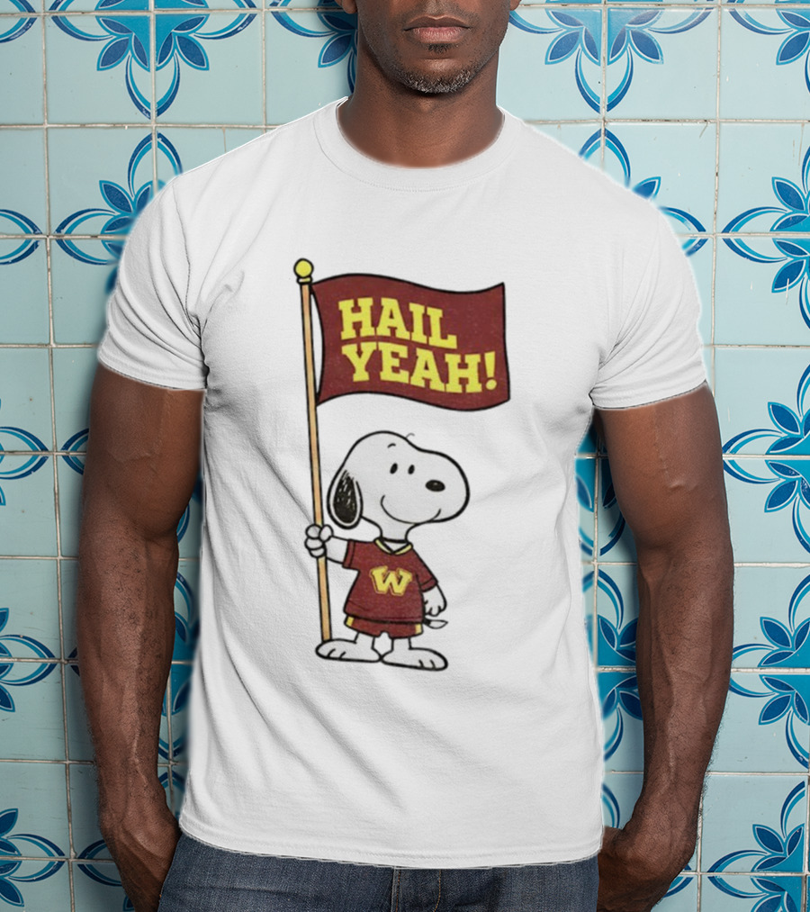 Snoopy Holding Hail Yeah Washington Commanders Flag Football Cartoon T-Shirt