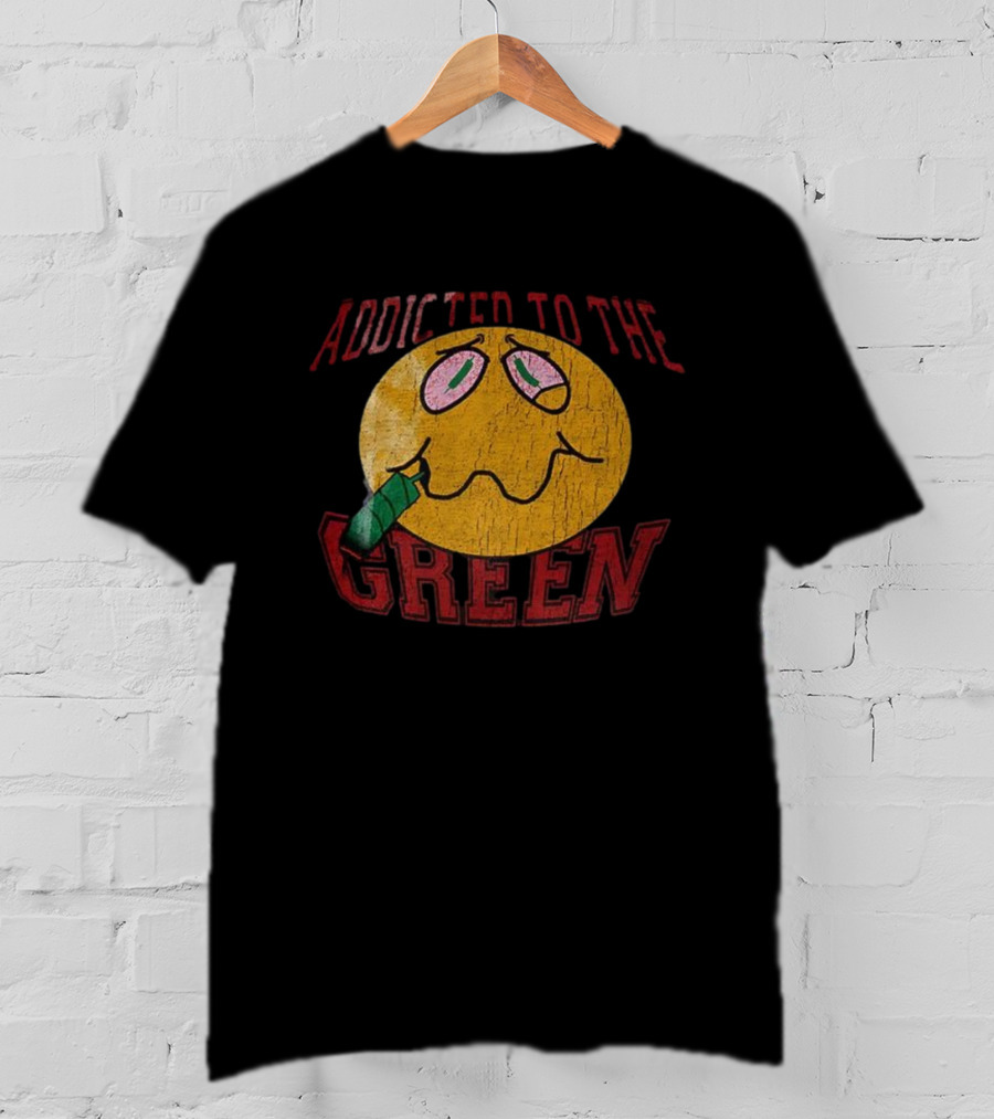 Addicted To The Green Smiley Face Smoking Icon T-Shirt