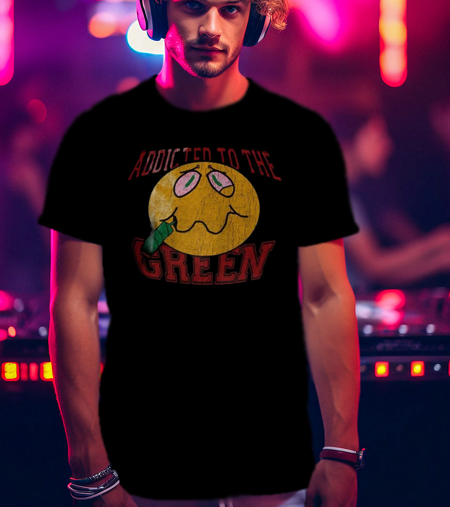 Addicted To The Green Smiley Face Smoking Icon T-Shirt