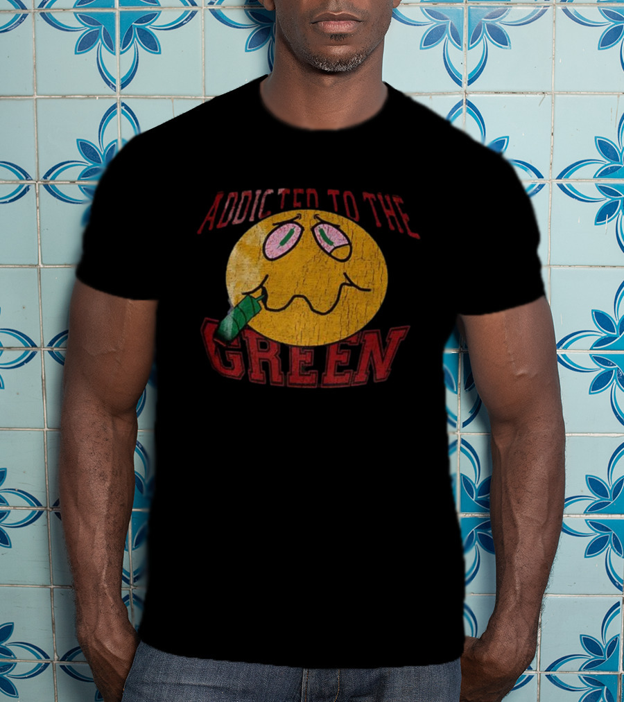 Addicted To The Green Smiley Face Smoking Icon T-Shirt