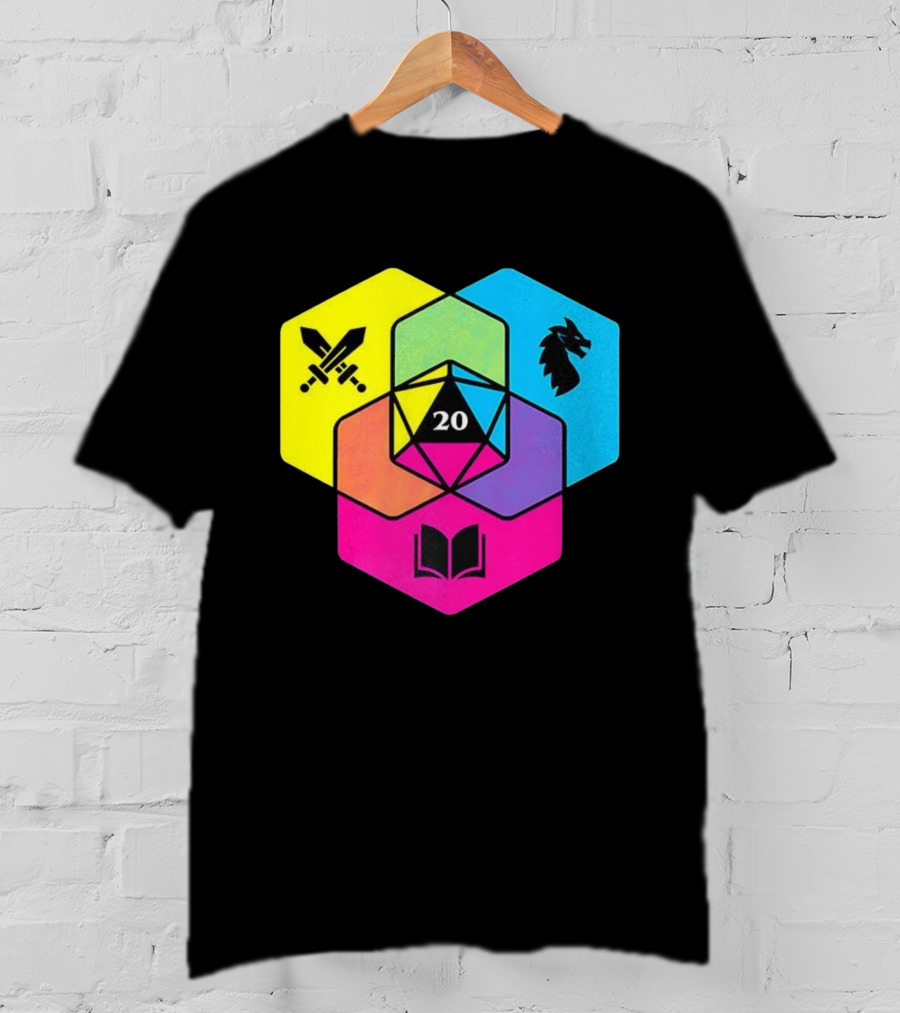RGB CMYK Venn Diagram 20 Swords Dragon Book Icons Dungeons And Dragons Dice T-Shirt