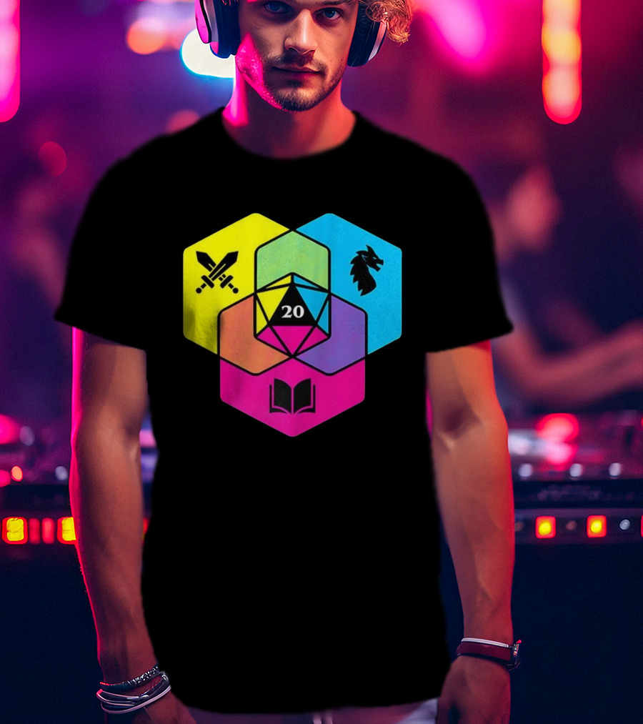 RGB CMYK Venn Diagram 20 Swords Dragon Book Icons Dungeons And Dragons Dice T-Shirt