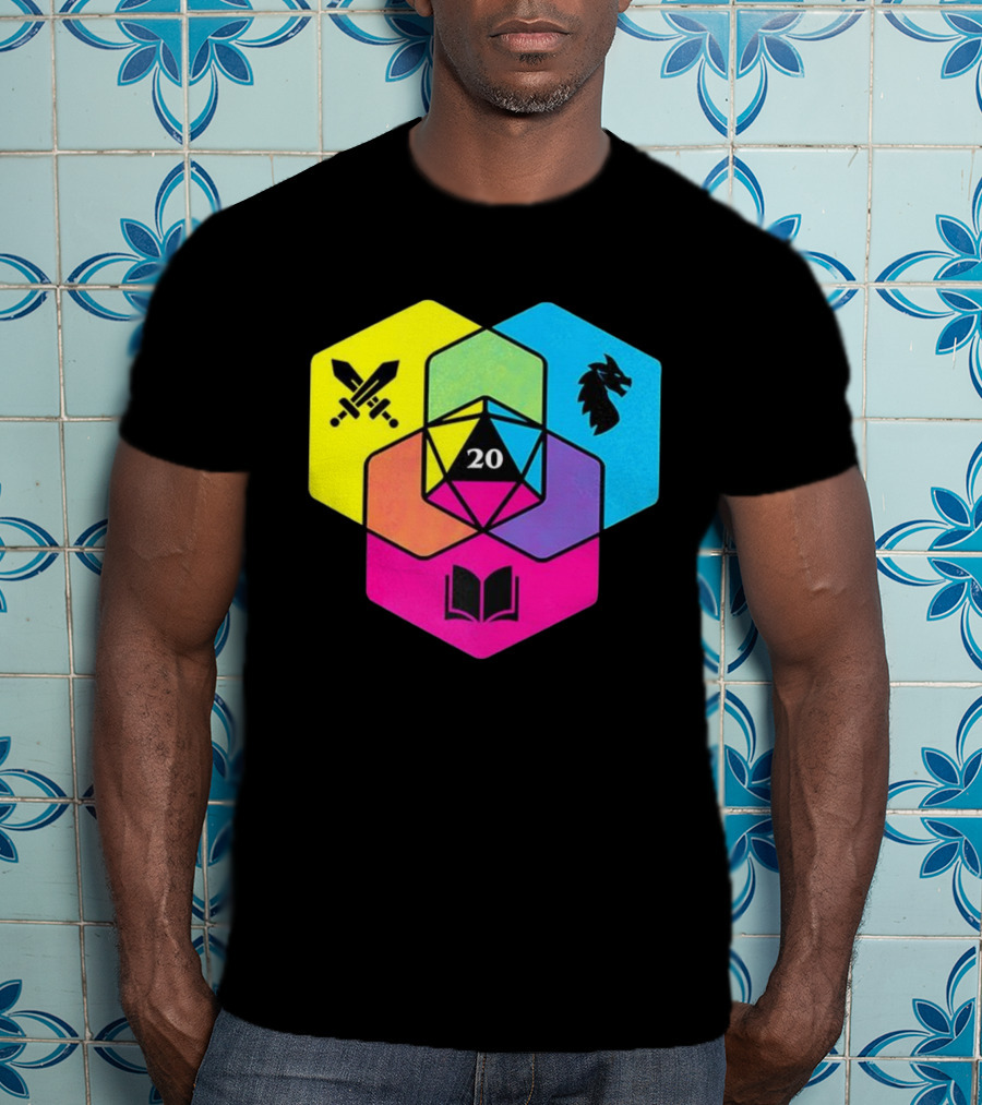 RGB CMYK Venn Diagram 20 Swords Dragon Book Icons Dungeons And Dragons Dice T-Shirt