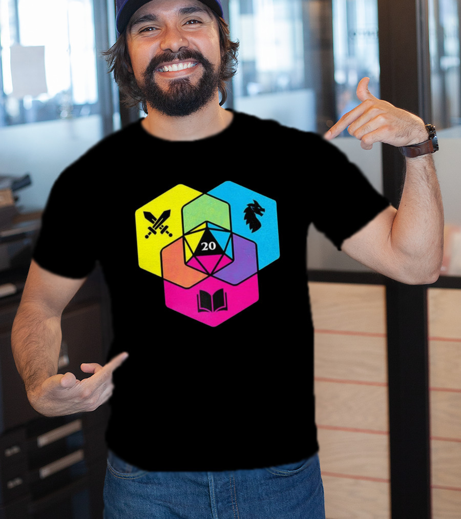 RGB CMYK Venn Diagram 20 Swords Dragon Book Icons Dungeons And Dragons Dice T-Shirt