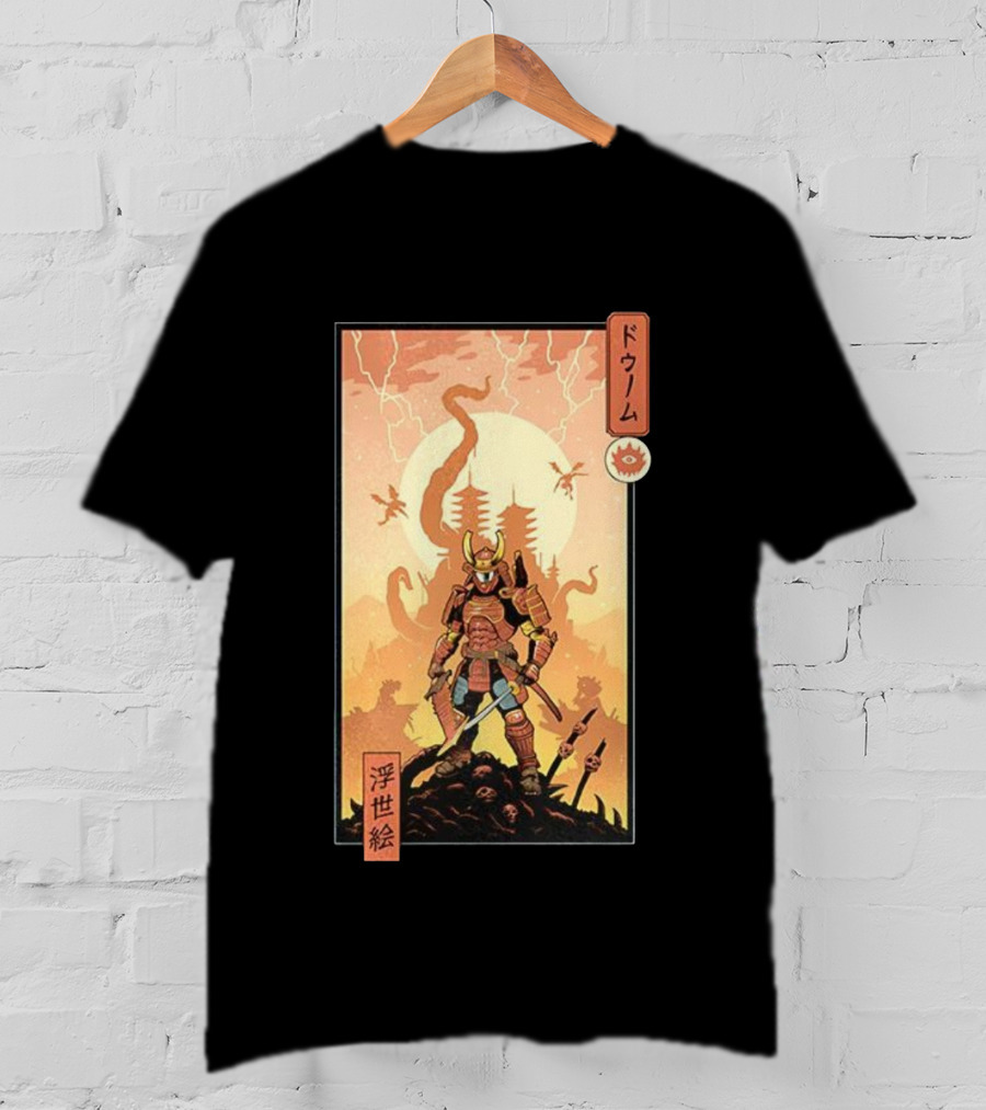Samurai Doom Ukiyo-E Style Japanese Warrior Demon Battle Art T-Shirt