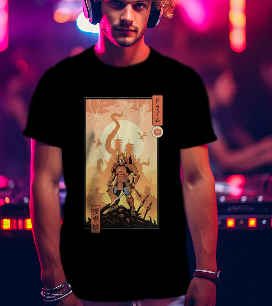 Samurai Doom Ukiyo-E Style Japanese Warrior Demon Battle Art T-Shirt