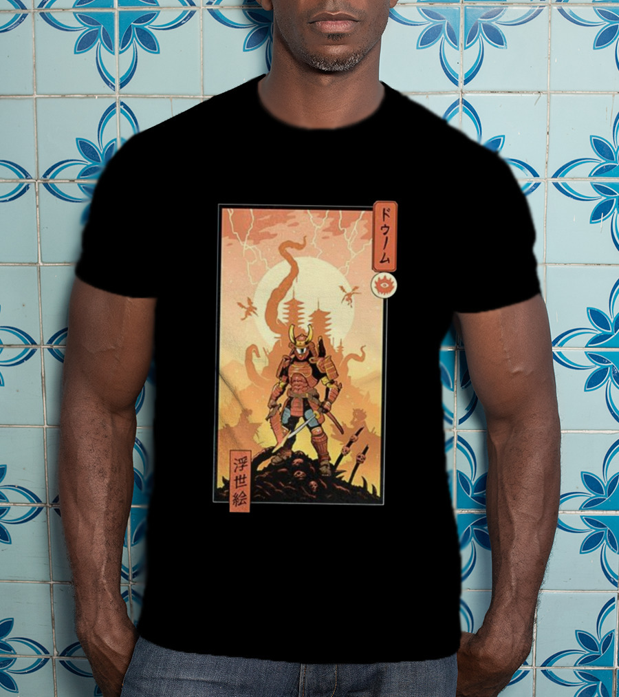 Samurai Doom Ukiyo-E Style Japanese Warrior Demon Battle Art T-Shirt