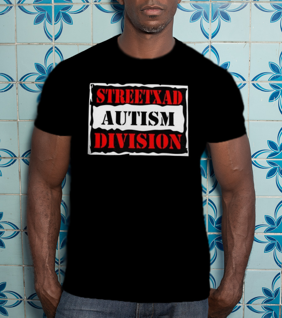 Streetxad Autism Division Bold Text Red Black White T-Shirt